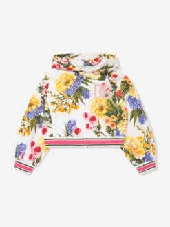 Girls Flower Print Zip Up Top In Multicolour