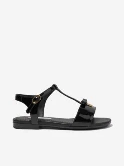 Girls Patent Leather Logo Sandals In Black