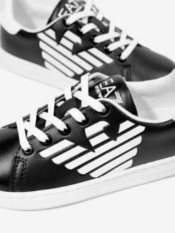EA7 Emporio Armani Kids Leather Logo Trainers In Black -Childrens Clothing Store EA7S4093 BLACK WHITE 3