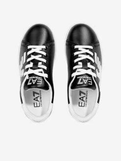 EA7 Emporio Armani Kids Leather Logo Trainers In Black -Childrens Clothing Store EA7S4093 BLACK WHITE 4