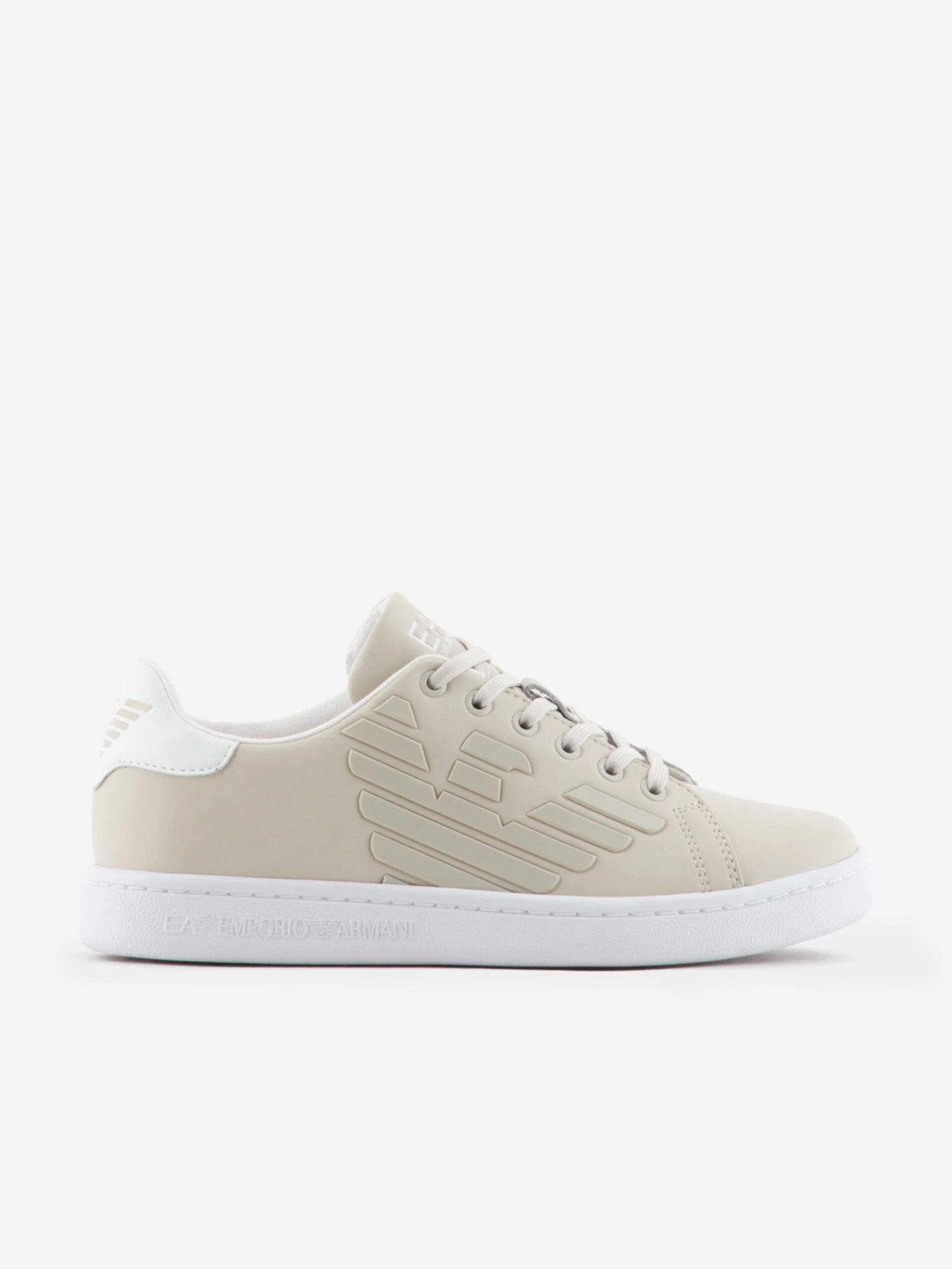EA7 Emporio Armani Kids Leather Logo Trainers In Beige 1 EA7 Emporio Armani Kids Leather Logo Trainers In Beige