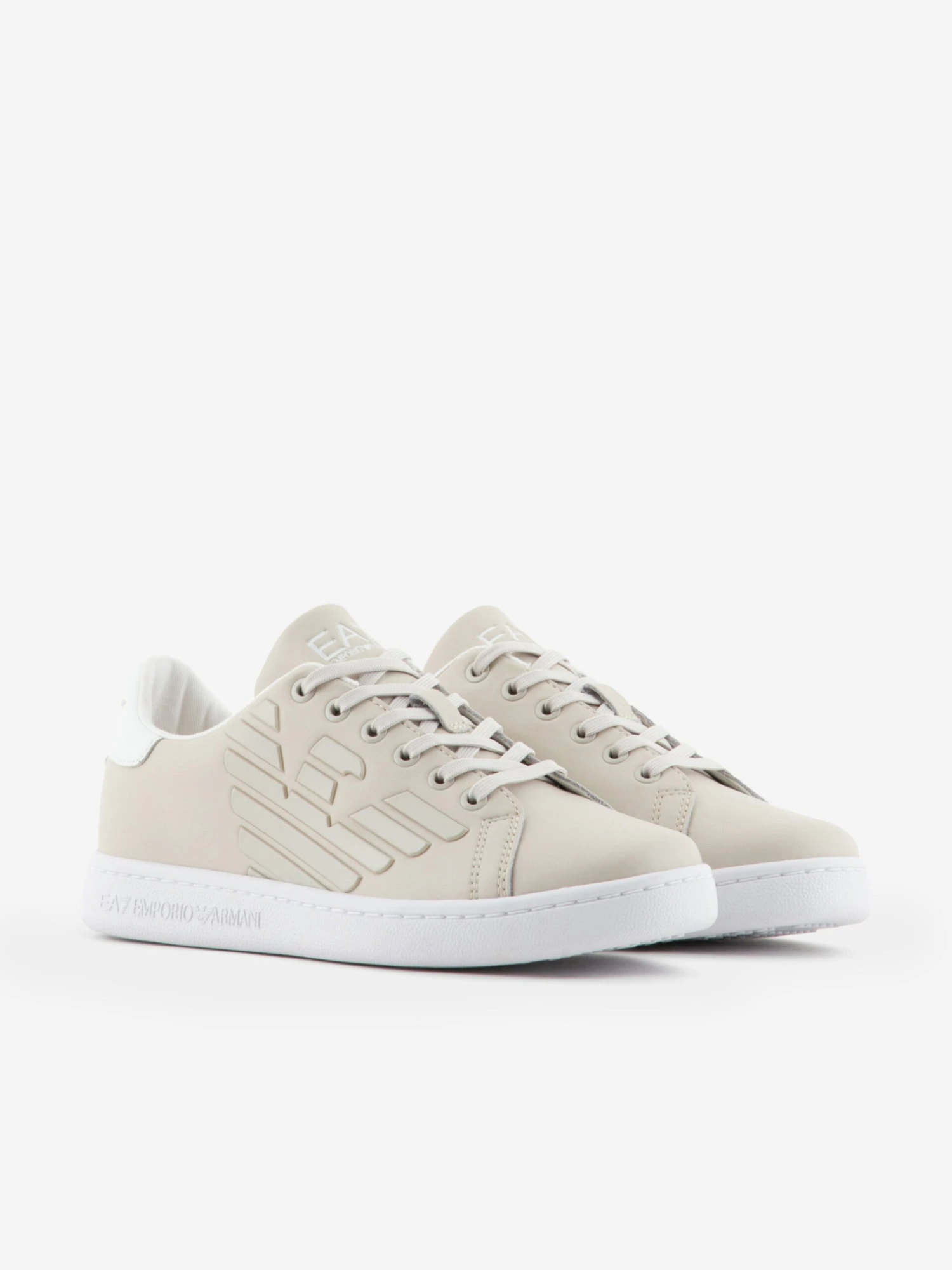 EA7 Emporio Armani Kids Leather Logo Trainers In Beige 2 EA7 Emporio Armani Kids Leather Logo Trainers In Beige - Image 2