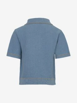ELEVENTY Boys Linen Knit Polo Shirt In Blue 13 ELEVENTY Boys Linen Knit Polo Shirt In Blue -Childrens Clothing Store ELES4020 CELESTE POLVERE 2