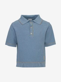 ELEVENTY Boys Linen Knit Polo Shirt In Blue