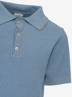ELEVENTY Boys Linen Knit Polo Shirt In Blue 10 ELEVENTY Boys Linen Knit Polo Shirt In Blue -Childrens Clothing Store ELES4020 CELESTE POLVERE 3