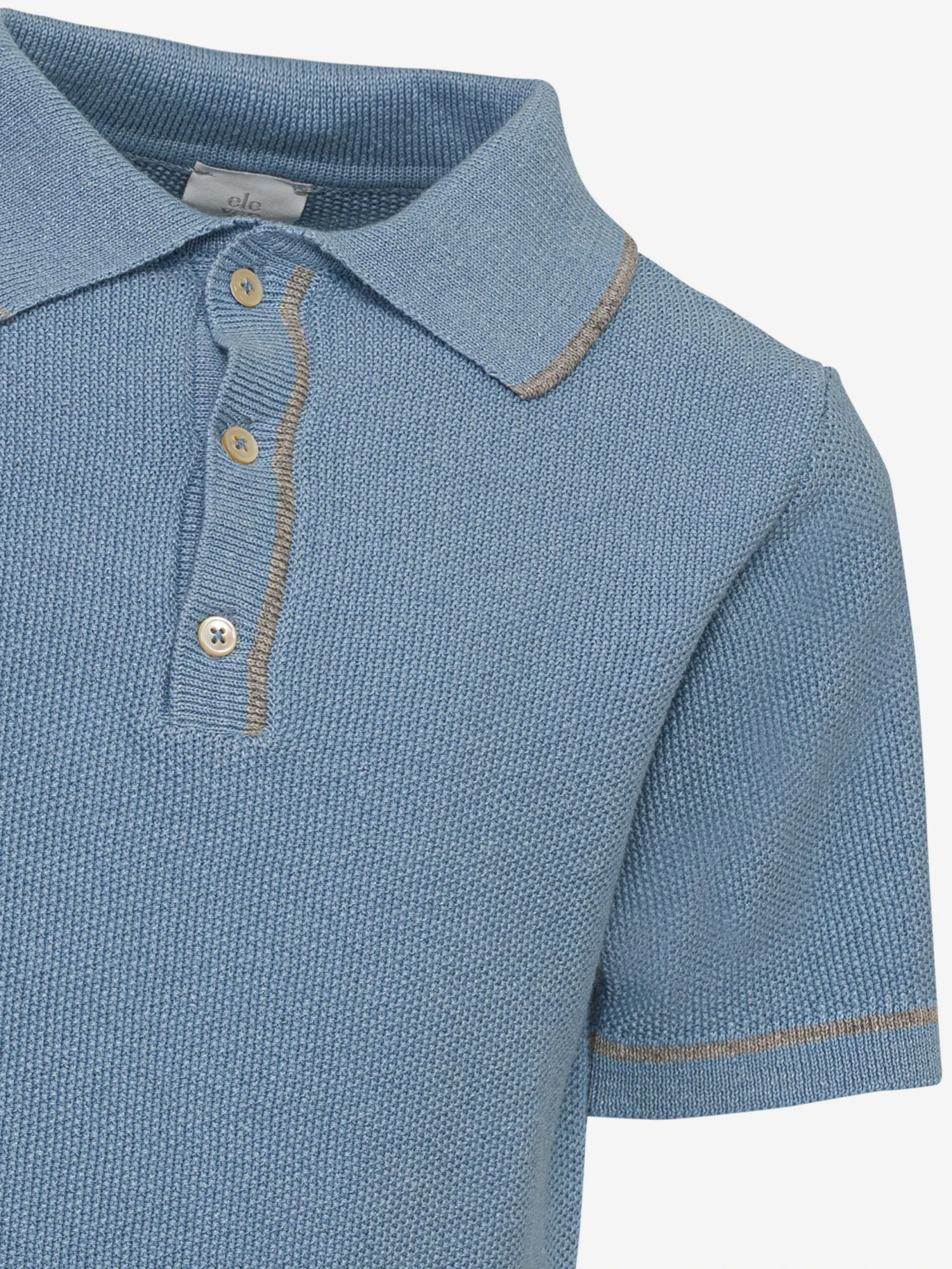 ELEVENTY Boys Linen Knit Polo Shirt In Blue 3 ELEVENTY Boys Linen Knit Polo Shirt In Blue - Image 3