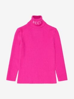 Girls Roll Neck Knitted Jumper In Pink