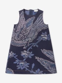 Etro Girls Jacquard Bird And Flower Dress In Navy