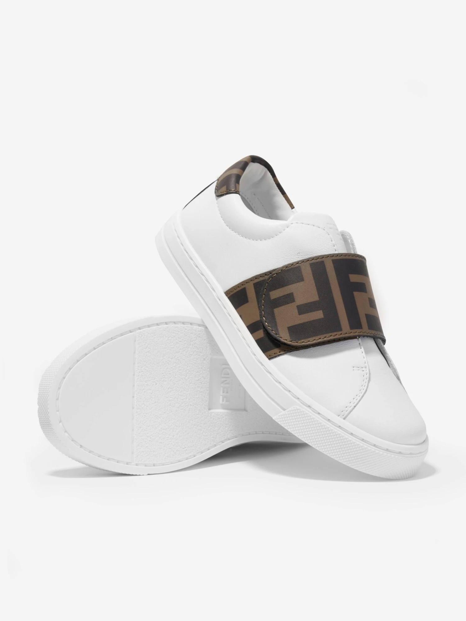 Kids Leather FF Logo Trainers In White 2 Kids Leather FF Logo Trainers In White - Image 2