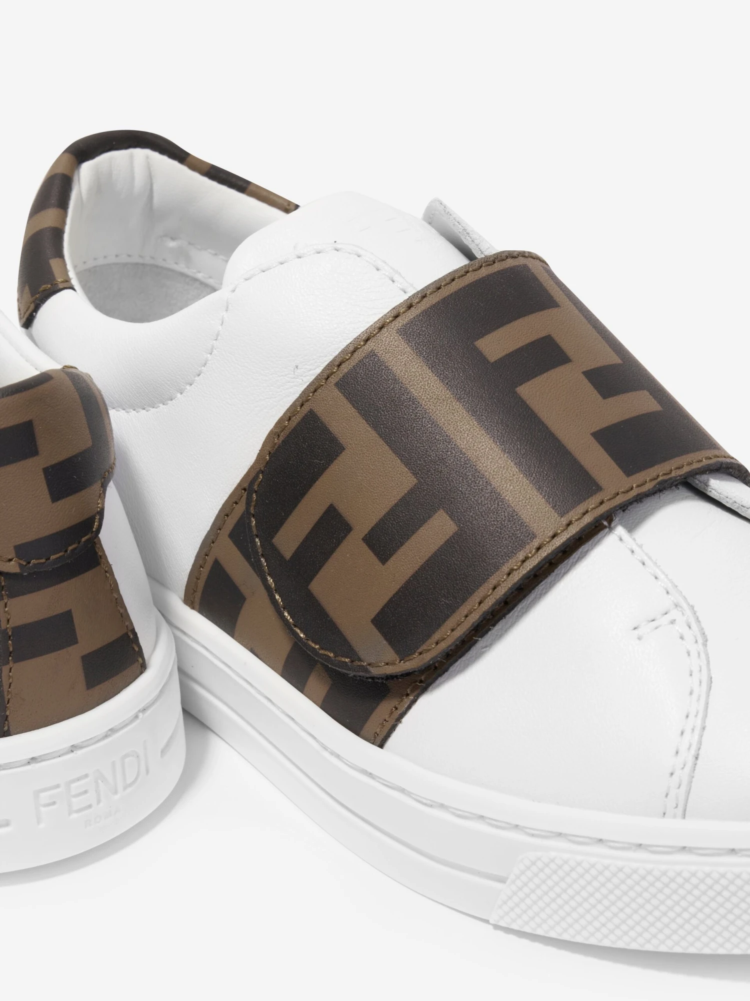 Kids Leather FF Logo Trainers In White 3 Kids Leather FF Logo Trainers In White - Image 3
