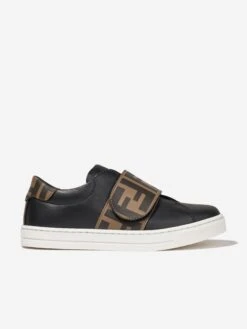 Kids Leather FF Logo Trainers In Black