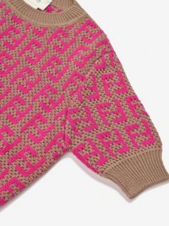 Girls Knitted Logo Top In Pink -Childrens Clothing Store FENA3055 F1M07 4