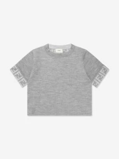 Girls Knitted FF Logo Jumper In Grey