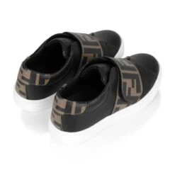 Kids Leather FF Logo Strap Trainers In Black 7 Kids Leather FF Logo Strap Trainers In Black -Childrens Clothing Store FENDI 699870 2