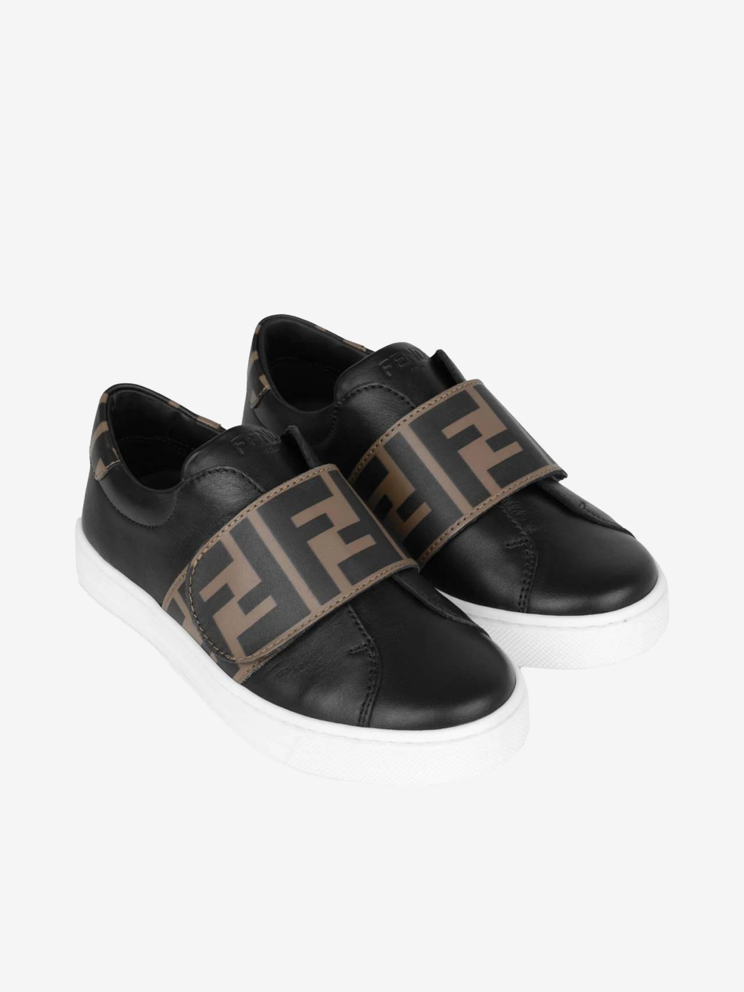 Kids Leather FF Logo Strap Trainers In Black 2 Kids Leather FF Logo Strap Trainers In Black - Image 2