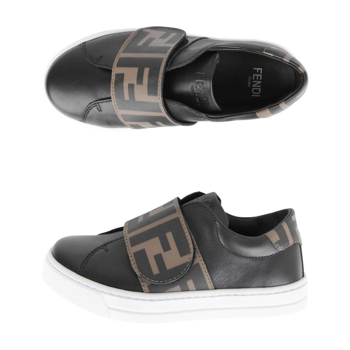 Kids Leather FF Logo Strap Trainers In Black 5 Kids Leather FF Logo Strap Trainers In Black - Image 5