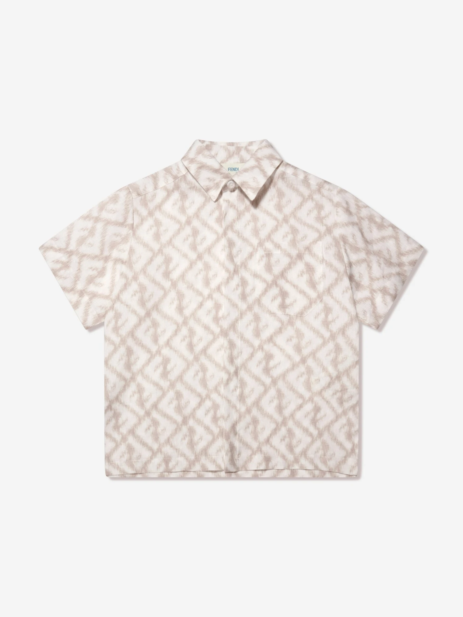 Boys Short Sleeve Linen Logo Shirt In Ivory 2 Boys Short Sleeve Linen Logo Shirt In Ivory - Image 2