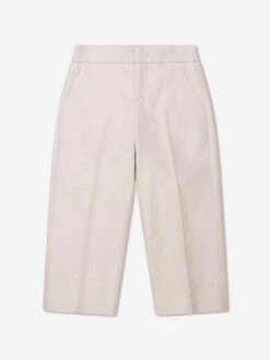 Boys Cotton And Linen Trousers In Beige