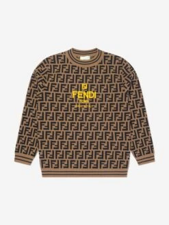Kids FF Logo Knitted Jumper In Brown