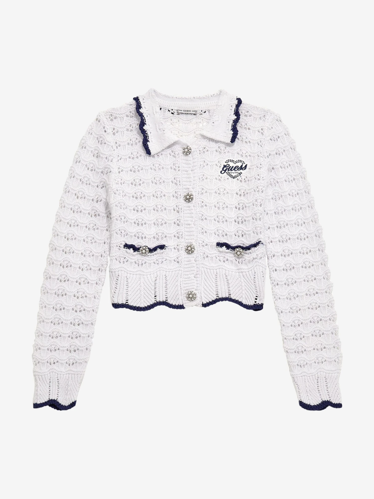 Guess Girls Knitted Cardigan In White 1 Guess Girls Knitted Cardigan In White