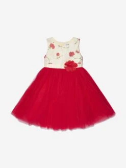 Girls A Line Tulle Dress In Red