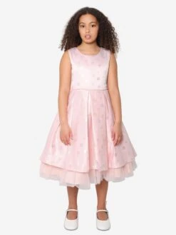 Girls Bow Detail A Line Dress In Pink