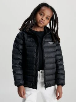 Calvin Klein Jeans Boys Down Padded Logo Jacket In Black