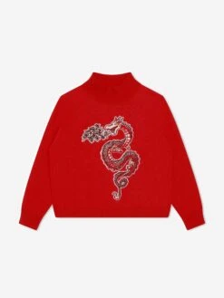 Kenzo Kids Girls Knitted Dragon Jumper In Red