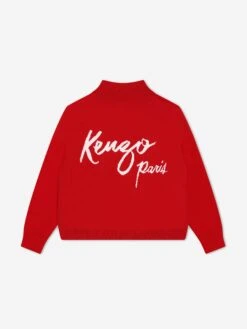 Kenzo Kids Girls Knitted Dragon Jumper In Red 6 Kenzo Kids Girls Knitted Dragon Jumper In Red -Childrens Clothing Store KENS4005 BRIGHT RED 3