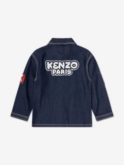 Kenzo Kids Boys Embroidered Denim Jacket In Blue 8 Kenzo Kids Boys Embroidered Denim Jacket In Blue -Childrens Clothing Store KENS4168 RAW DENIM 5