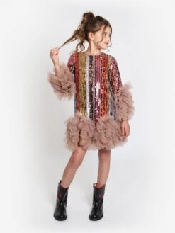 Girls Rainbow Glitter Ruffle Dress In Multicolour 11 Girls Rainbow Glitter Ruffle Dress In Multicolour -Childrens Clothing Store MAIA3003 1