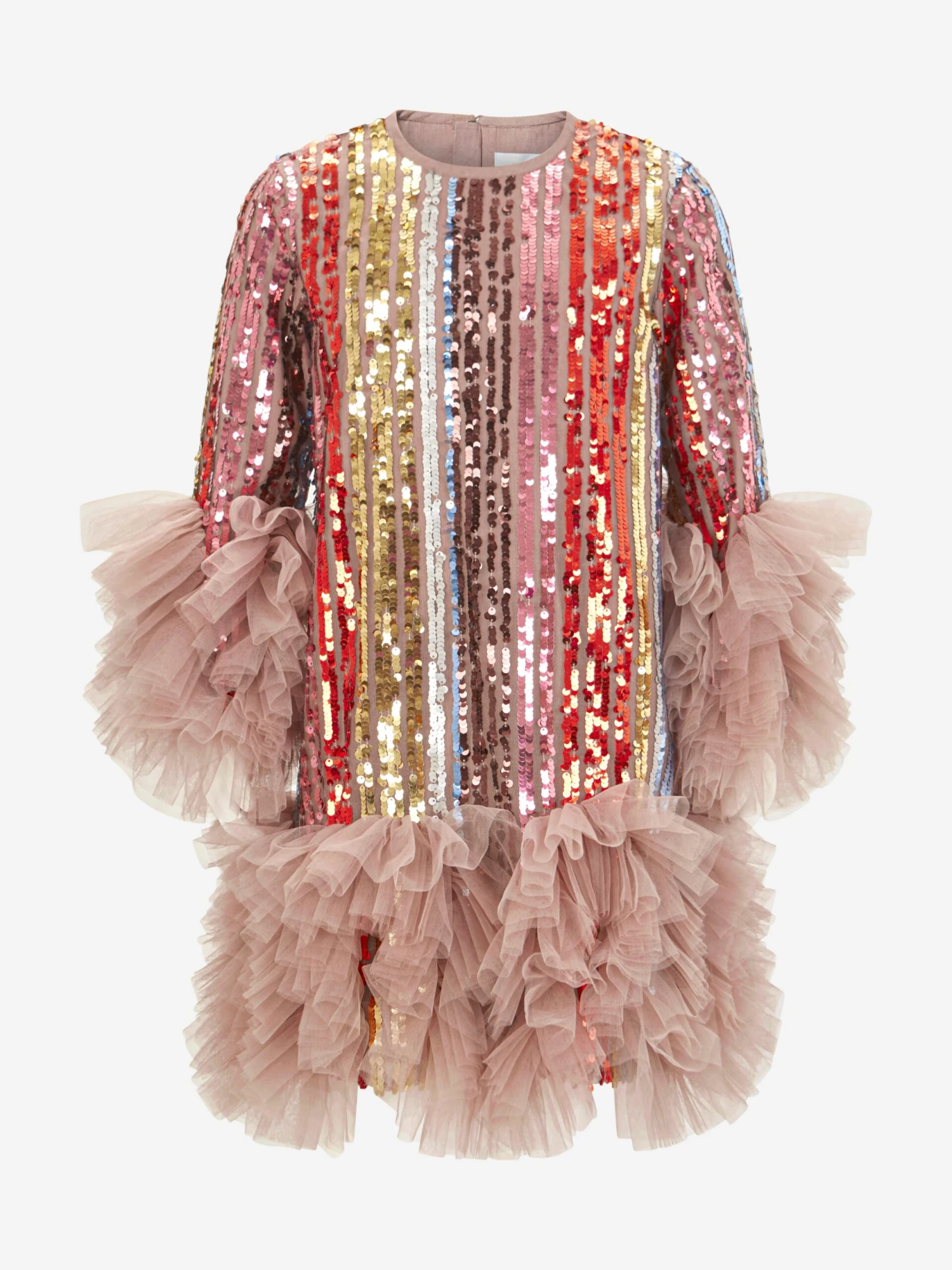 Girls Rainbow Glitter Ruffle Dress In Multicolour 2 Girls Rainbow Glitter Ruffle Dress In Multicolour - Image 2