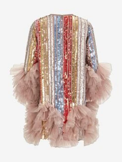 Girls Rainbow Glitter Ruffle Dress In Multicolour 8 Girls Rainbow Glitter Ruffle Dress In Multicolour -Childrens Clothing Store MAIA3003 BROWN 2