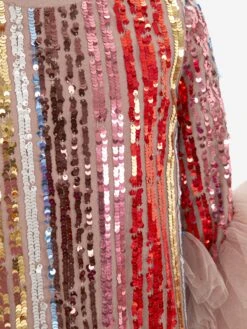 Girls Rainbow Glitter Ruffle Dress In Multicolour 9 Girls Rainbow Glitter Ruffle Dress In Multicolour -Childrens Clothing Store MAIA3003 BROWN 3