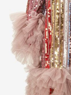 Girls Rainbow Glitter Ruffle Dress In Multicolour 10 Girls Rainbow Glitter Ruffle Dress In Multicolour -Childrens Clothing Store MAIA3003 BROWN 4