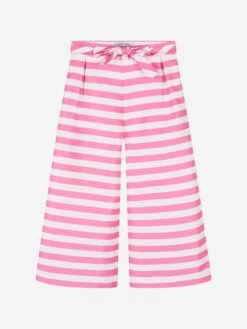 Girls Striped Wide Leg Trousers In Pink