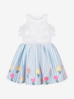 Girls Organza Layered Flower Dress In Blue