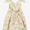 Girls Flower Print Dress With Belt In Yellow