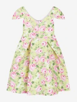 Girls Flower Print Dress With Belt In Yellow 11 Girls Flower Print Dress With Belt In Yellow -Childrens Clothing Store MAMS4022 GREEN 2
