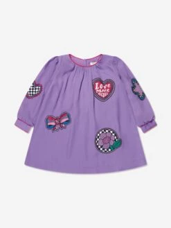 Marc Jacobs Girls Badge Print Dress In Purple
