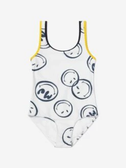 Marc Jacobs Girls Smiley Print Swimsuit In Ivory -Childrens Clothing Store MARS4074 IVORY 1