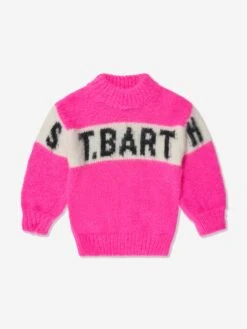 MC2 Saint Barth Girls Logo Stripe Jumper In Pink