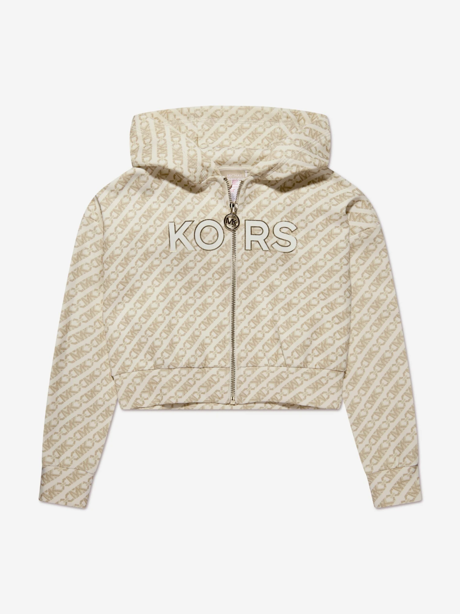 Michael Kors Girls Logo Print Zip Up Top In Ivory 1 Michael Kors Girls Logo Print Zip Up Top In Ivory
