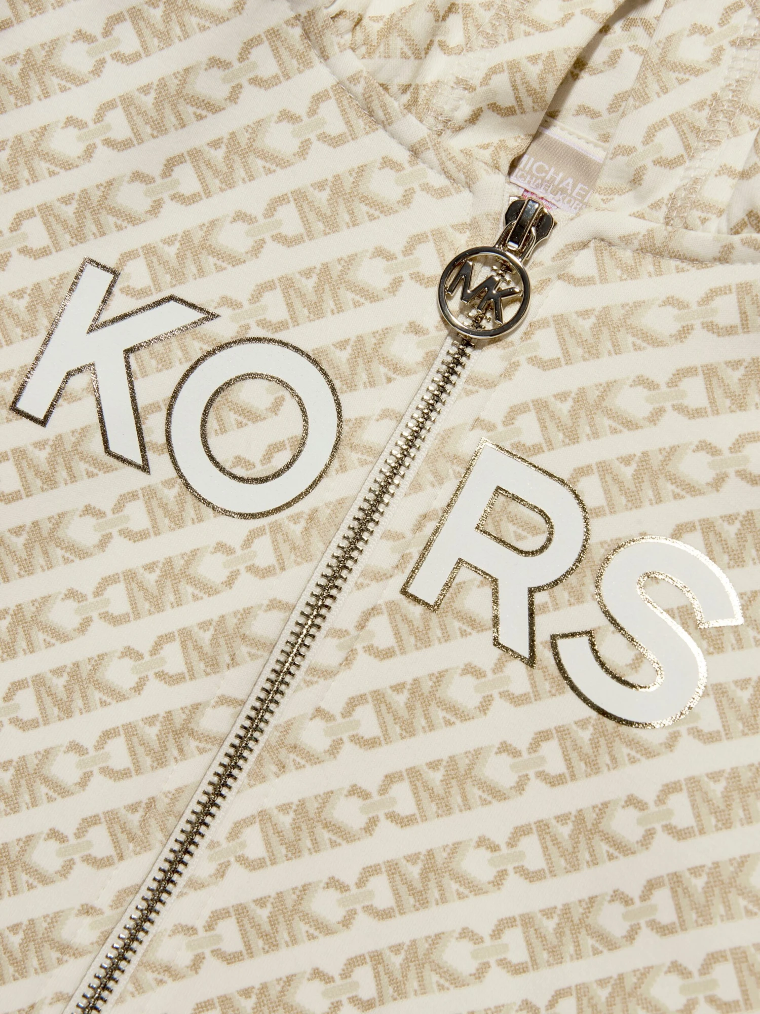 Michael Kors Girls Logo Print Zip Up Top In Ivory 3 Michael Kors Girls Logo Print Zip Up Top In Ivory - Image 3