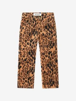 Mini Rodini Girls Leopard Velvet Flared Trousers In Brown
