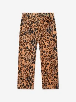 Mini Rodini Girls Leopard Velvet Flared Trousers In Brown -Childrens Clothing Store MINS4016 BROWN 2