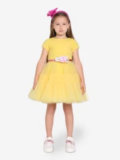 Monnalisa Girls Tulle Dress In Yellow