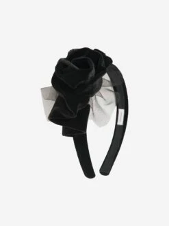 Monnalisa Girls Velvet Rose Headband In Black