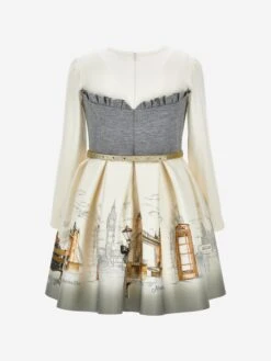Monnalisa Girls Neoprene Romantic London Dress In Ivory -Childrens Clothing Store MLSA4004 IVORY 2