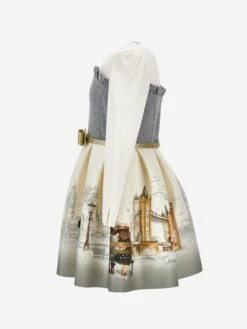 Monnalisa Girls Neoprene Romantic London Dress In Ivory -Childrens Clothing Store MLSA4004 IVORY 3